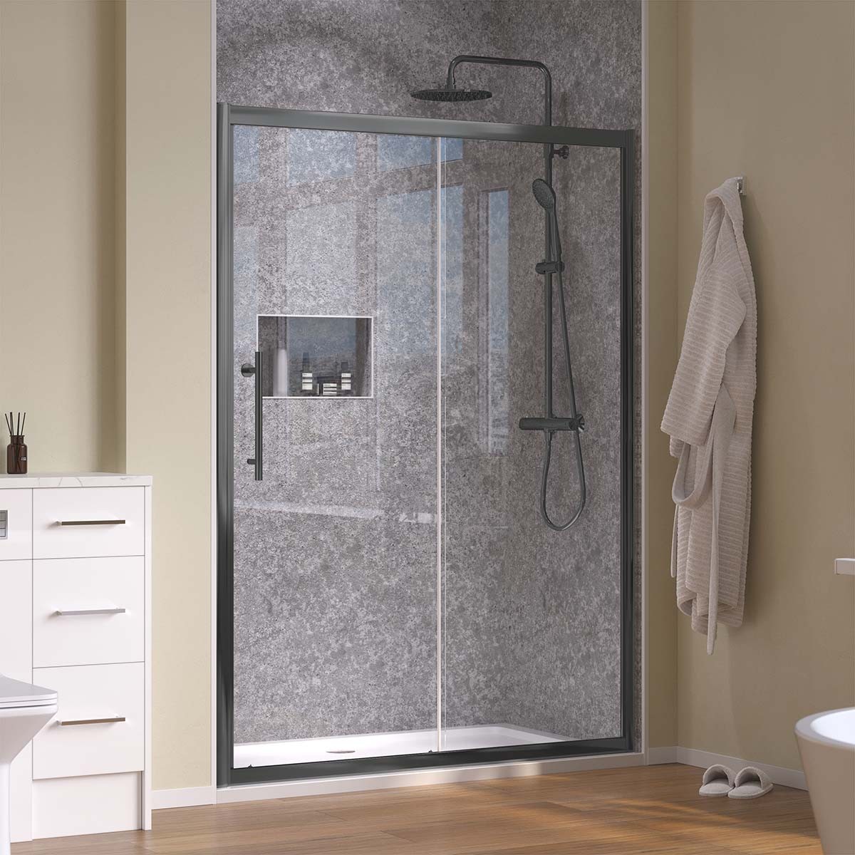 Crystal 6mm Gunmetal Sliding Shower Door 1400mm