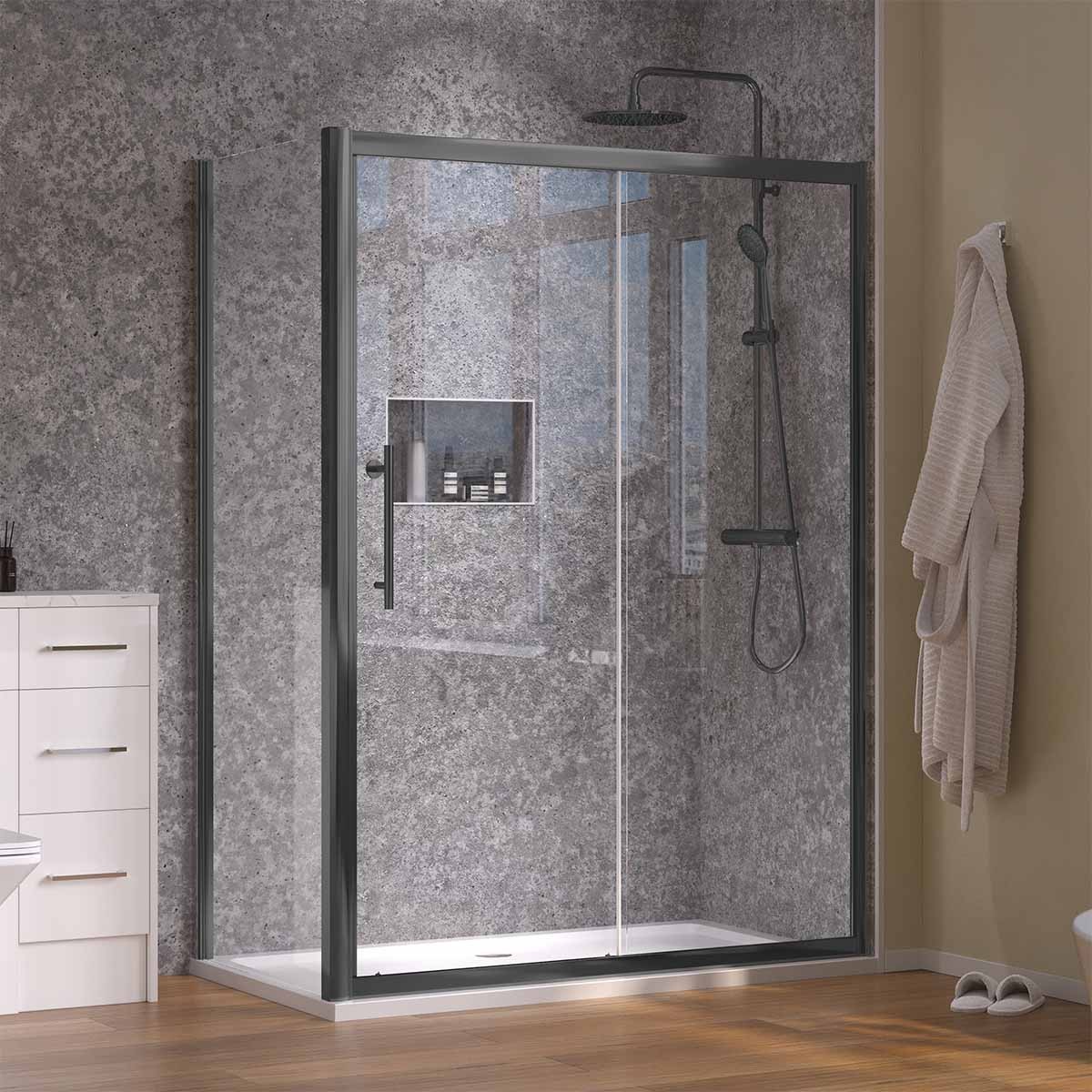Crystal 6mm Gunmetal Sliding Shower Door 1700mm