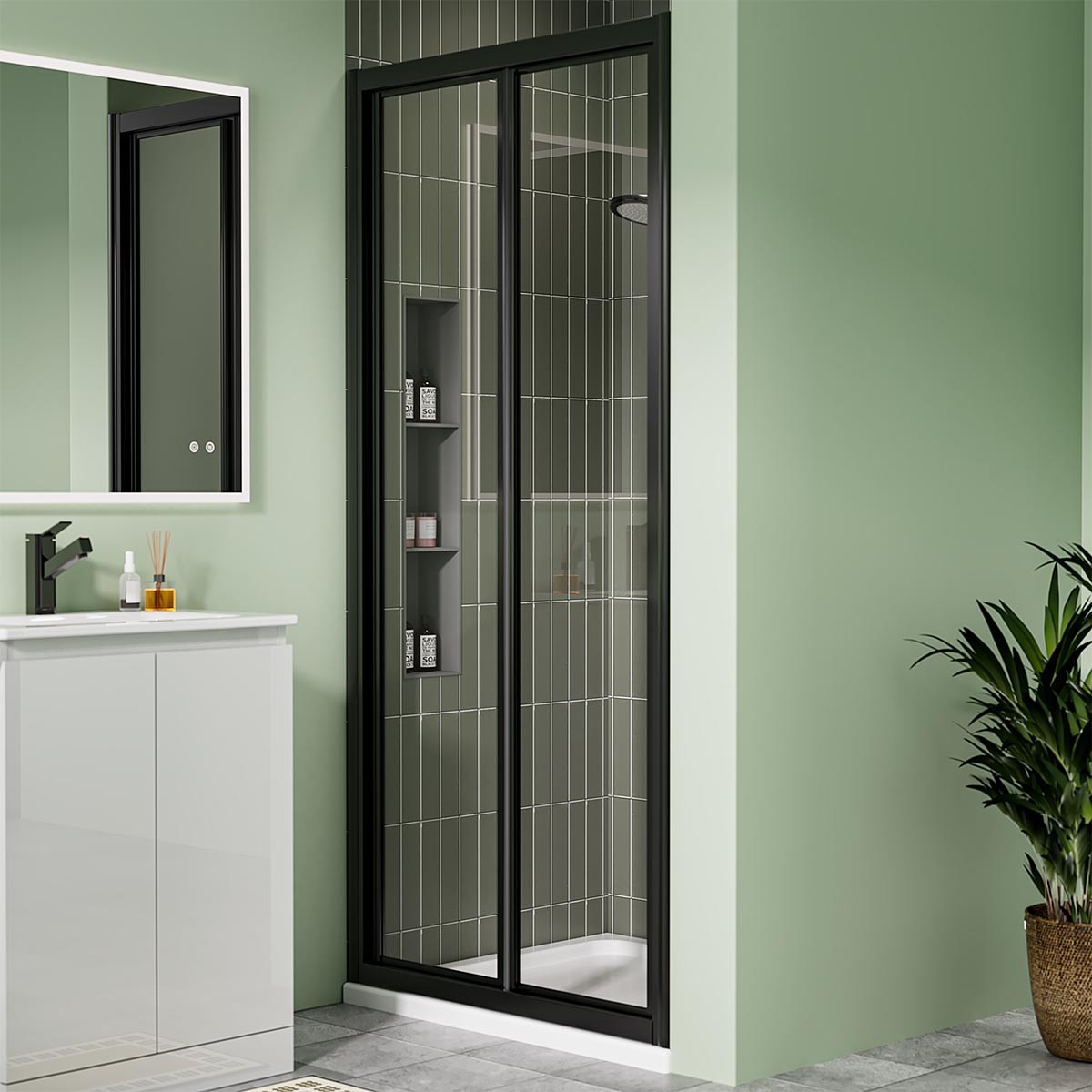 Crystal 6mm Matt Black Bifold Shower Door 700mm