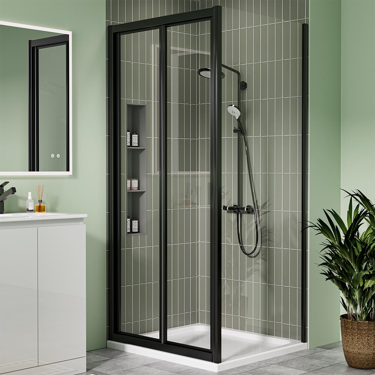 Crystal 6mm Matt Black Bifold Shower Door 1000mm