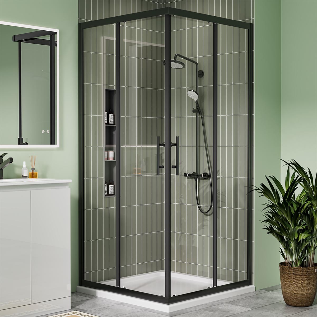Crystal 6mm Matt Black Corner Entry Shower Enclosure 760x760mm