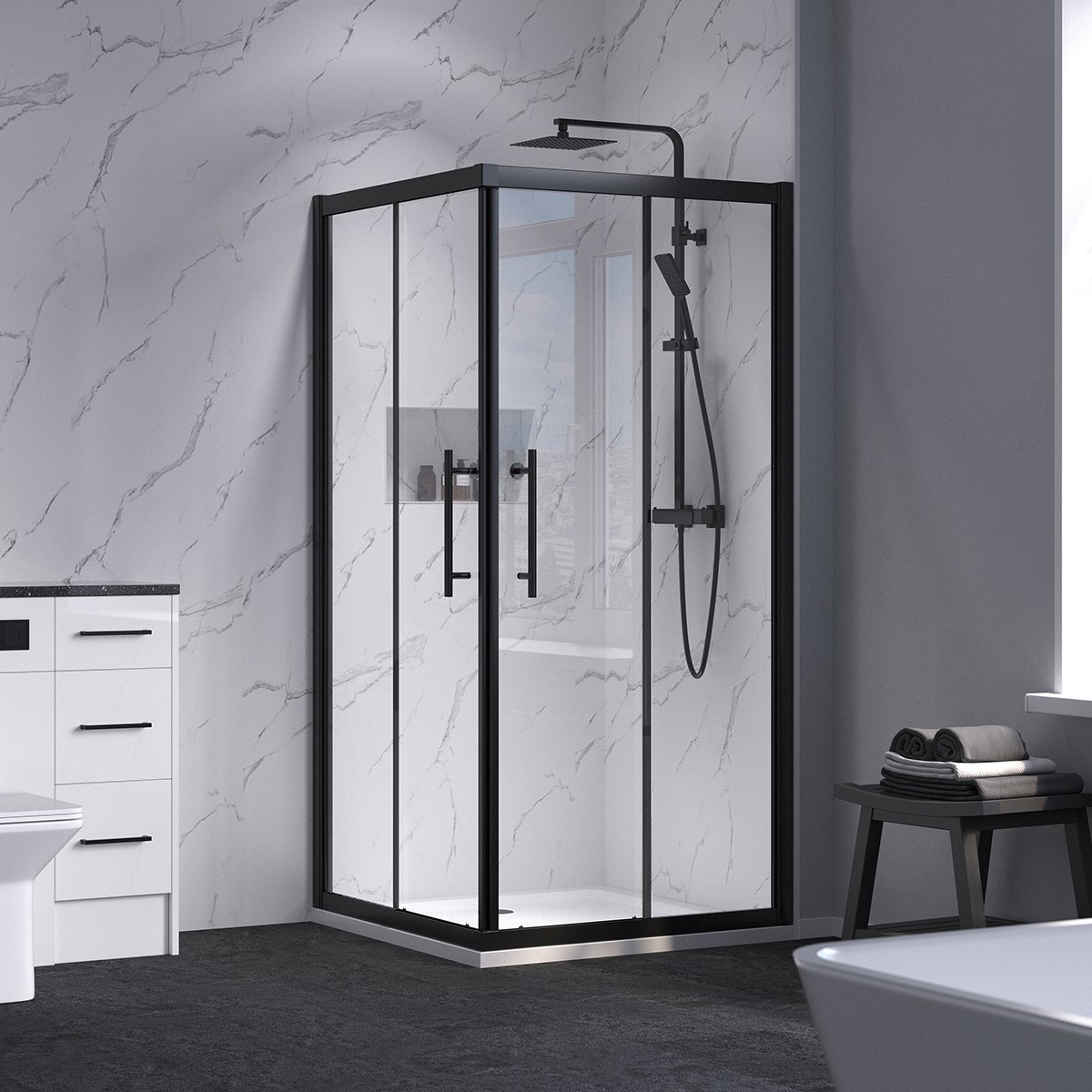 Crystal 6mm Matt Black Corner Entry Shower Enclosure 800x800mm