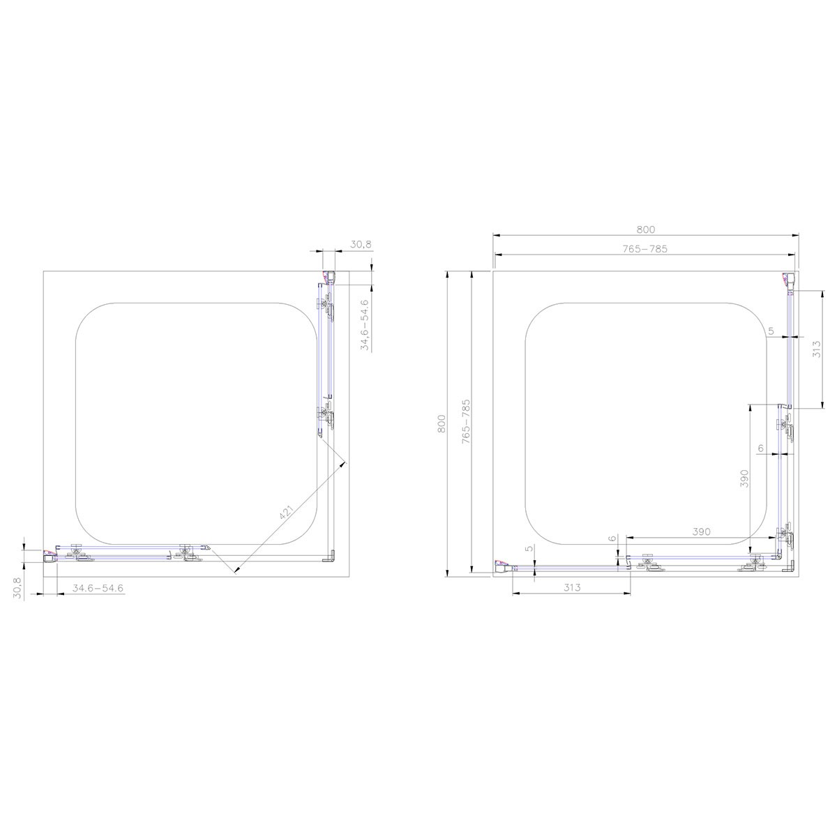 Crystal 6mm Matt Black Corner Entry Shower Enclosure 800x800mm