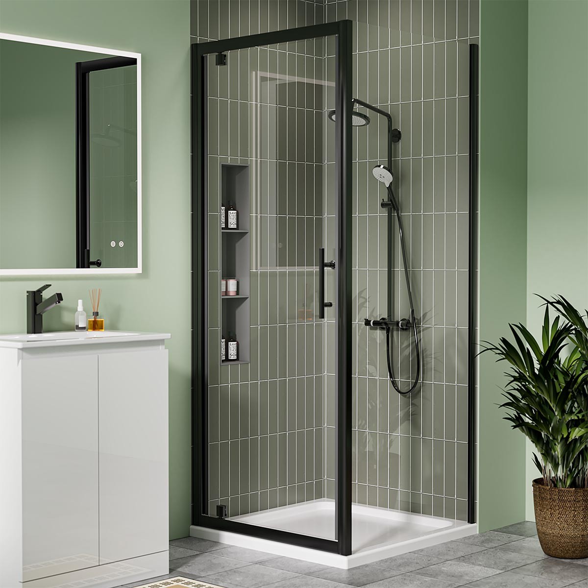 Crystal 6mm Matt Black Pivot Shower Door 800mm