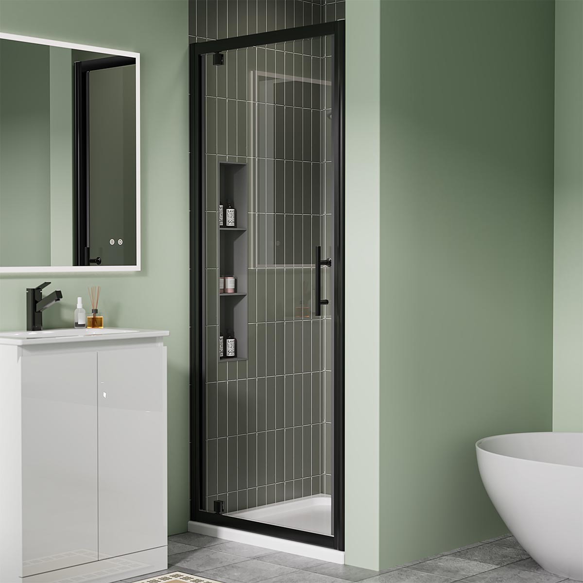 Crystal 6mm Matt Black Pivot Shower Door 800mm