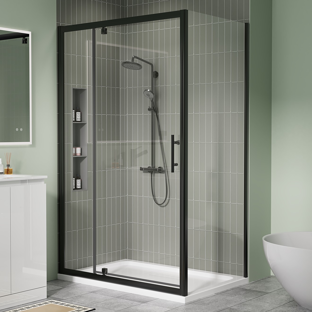 Crystal 6mm Matt Black Pivot Shower Door 1100mm