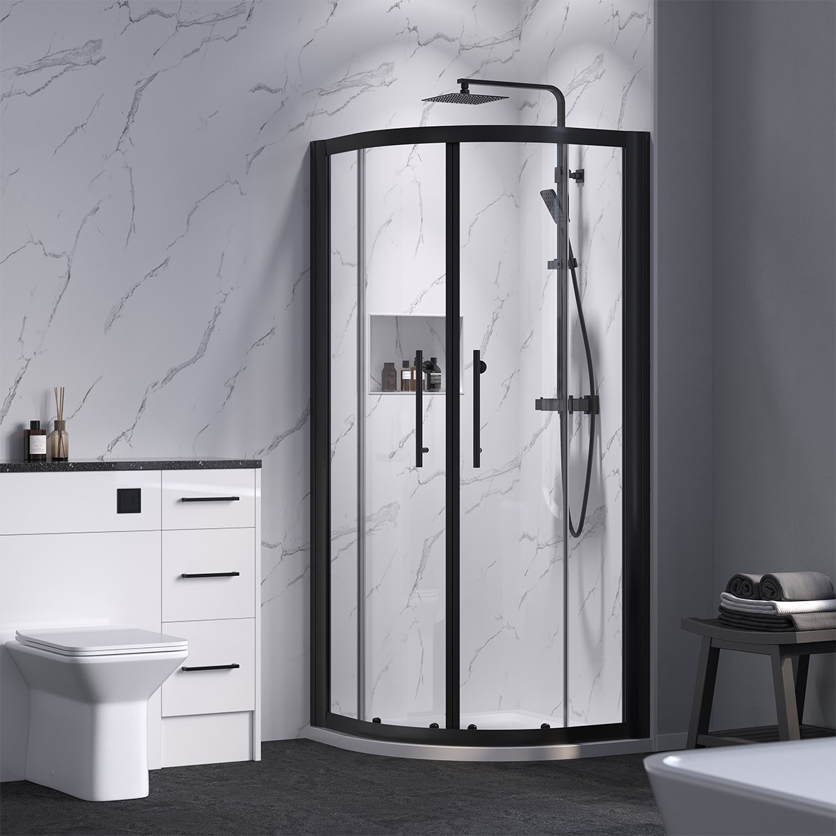 Crystal 6mm Matt Black Quadrant Shower Enclosure 900x900mm