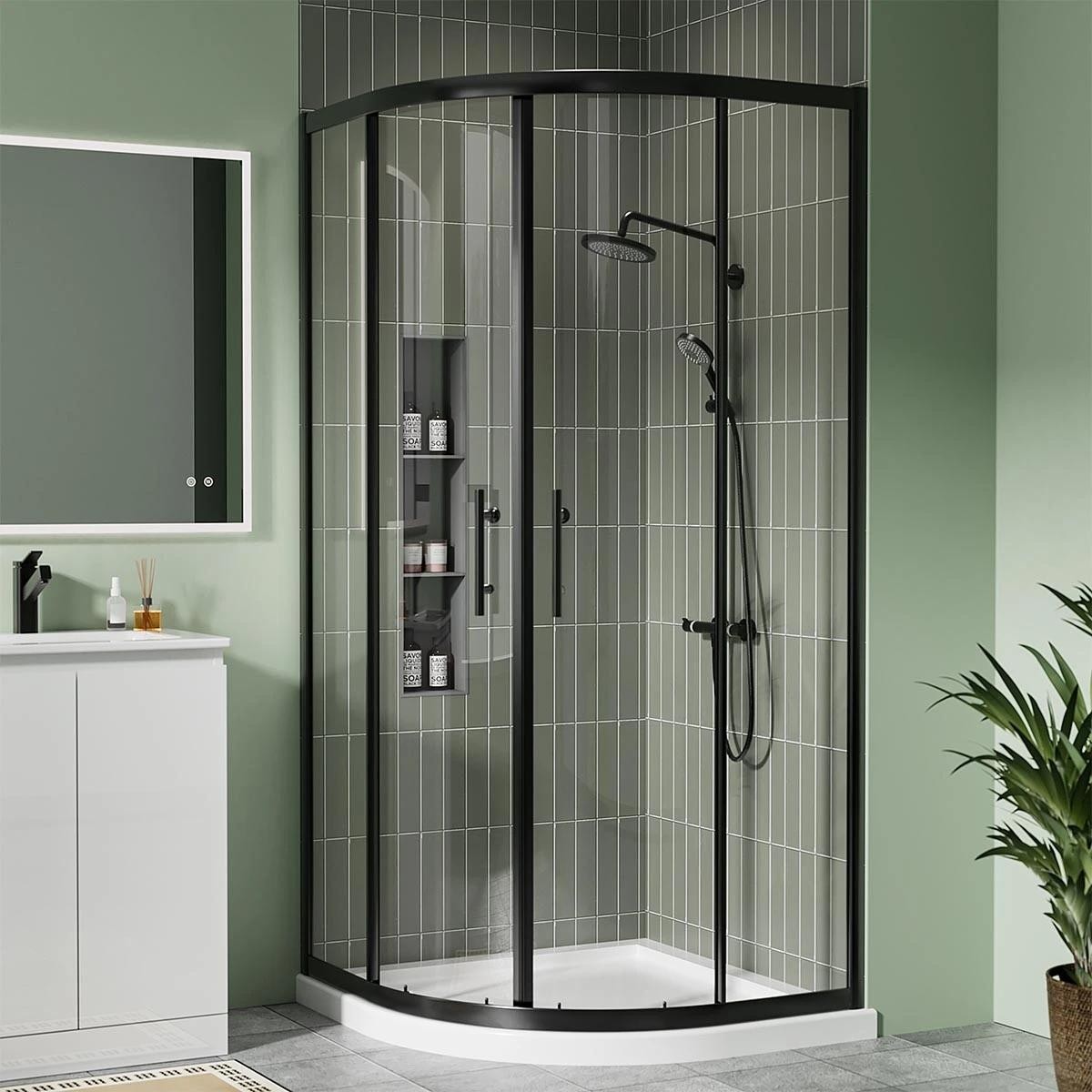 Crystal 6mm Matt Black Quadrant Shower Enclosure 900x900mm