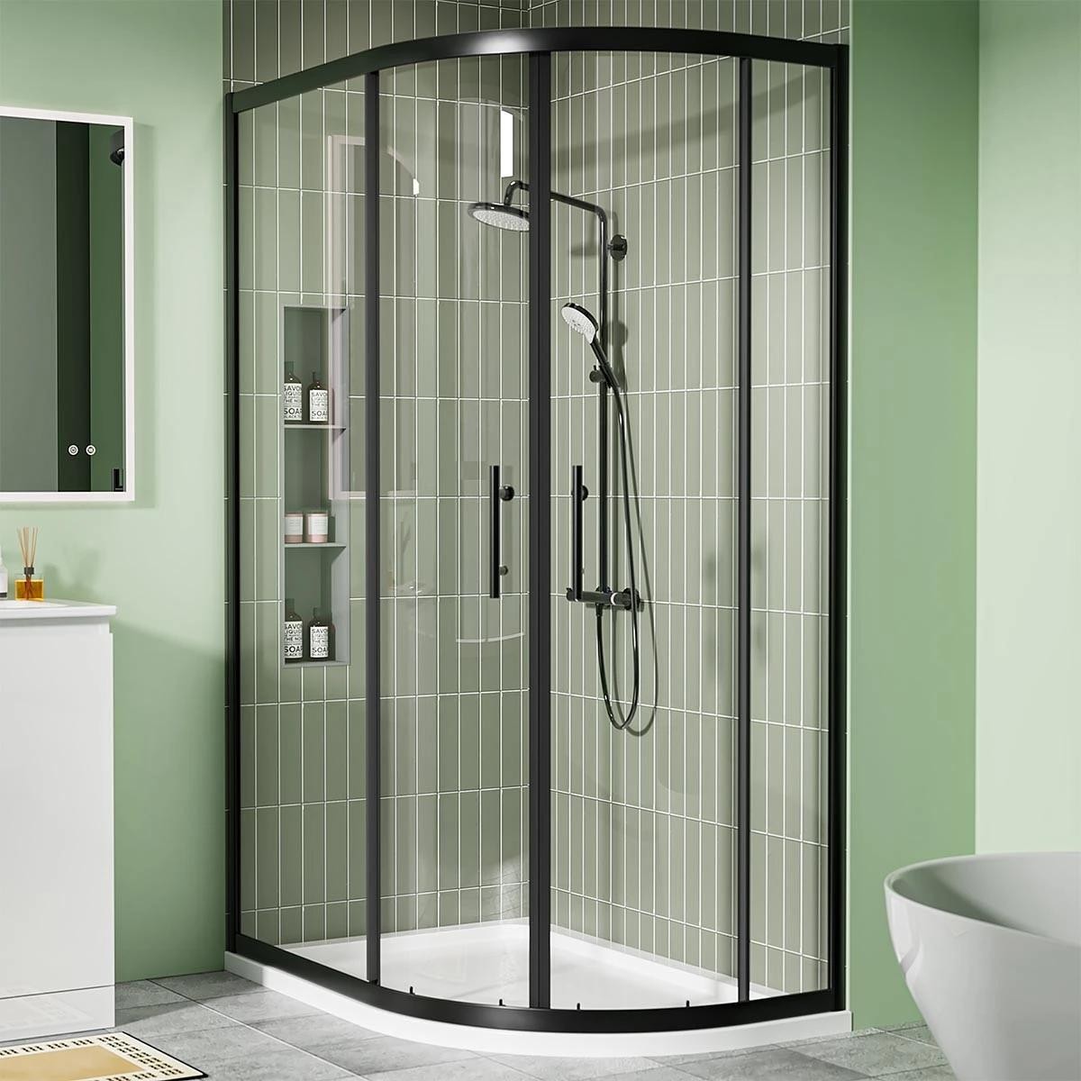 Crystal 6mm Matt Black Offset Quadrant Shower Enclosure 1100x800mm