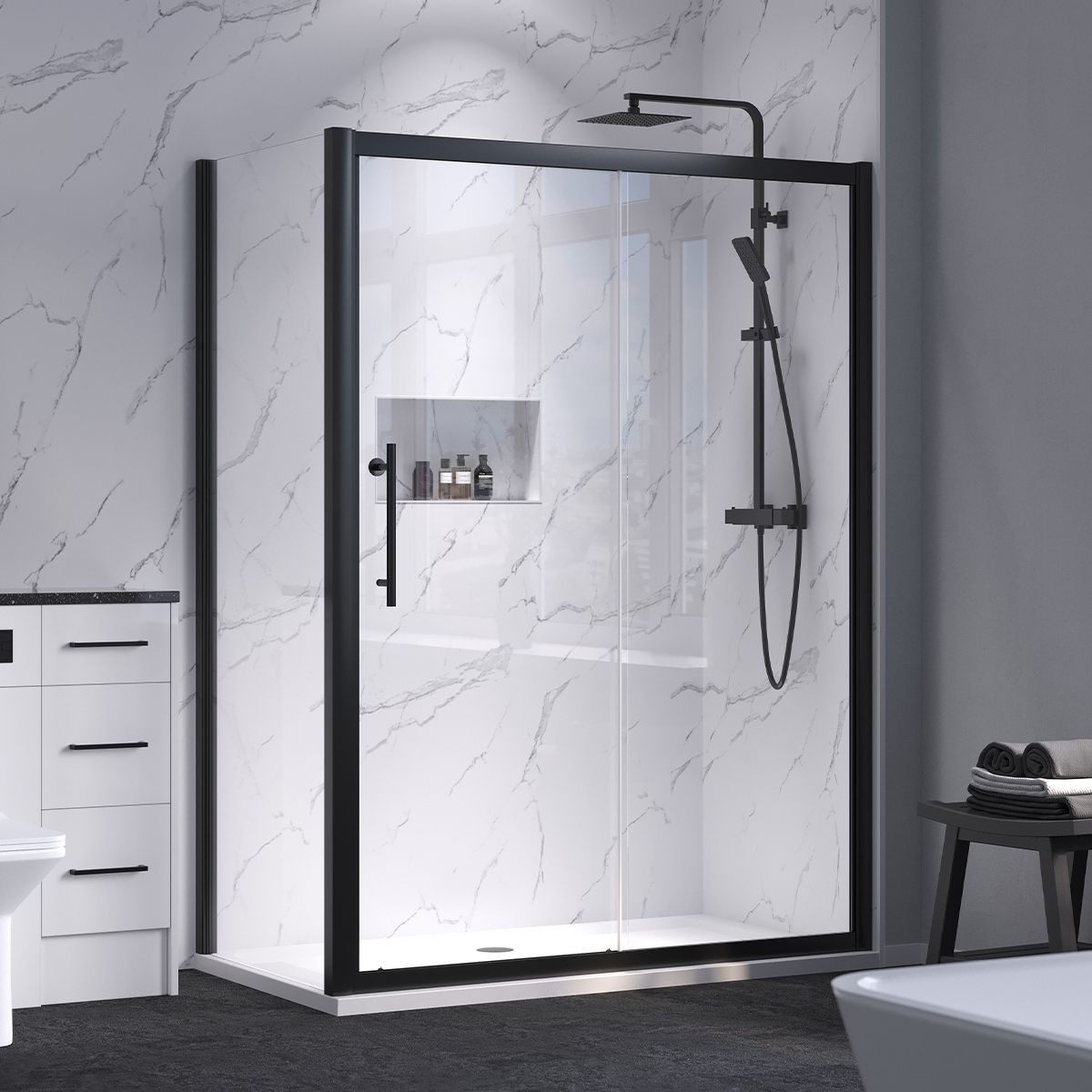 Crystal 6mm Matt Black Sliding Shower Door 1400mm