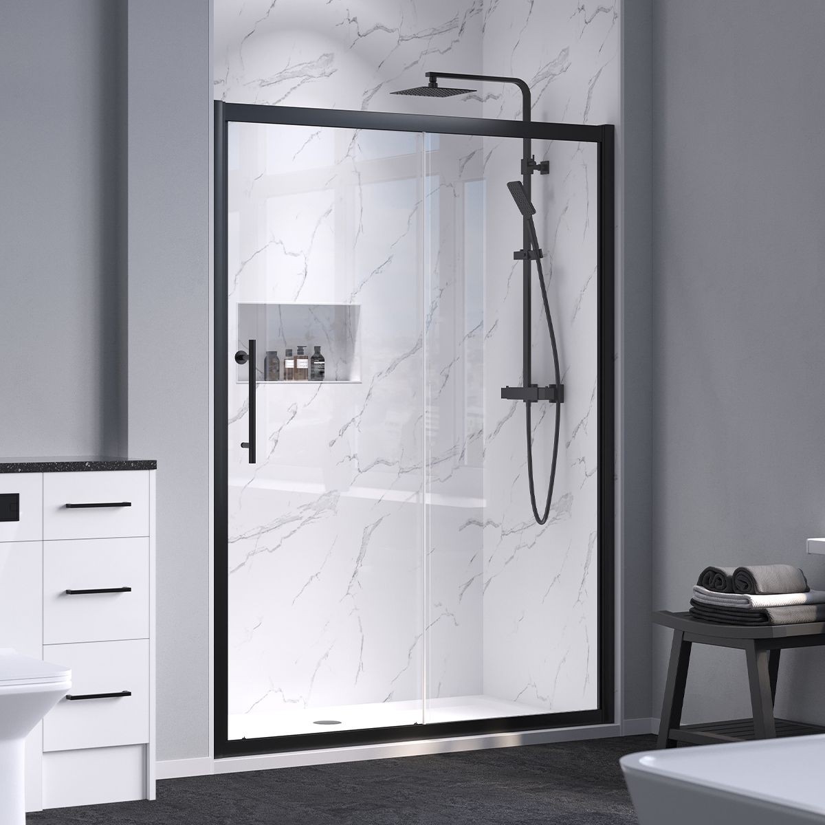 Crystal 6mm Matt Black Sliding Shower Door 1400mm