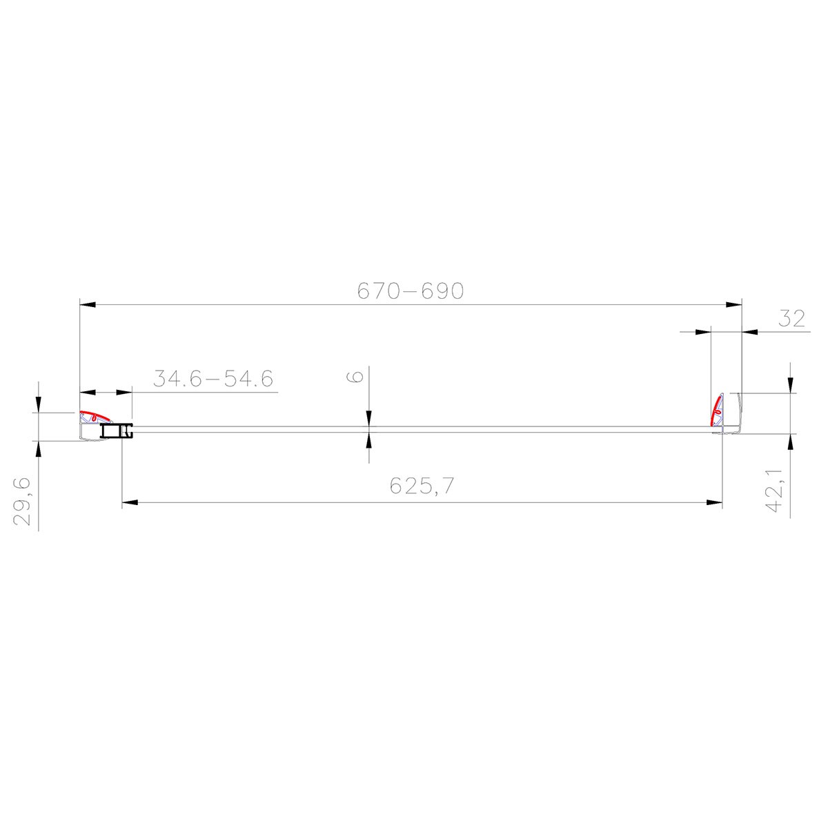 Crystal 6mm Matt Black Shower Door Side Panel 700mm