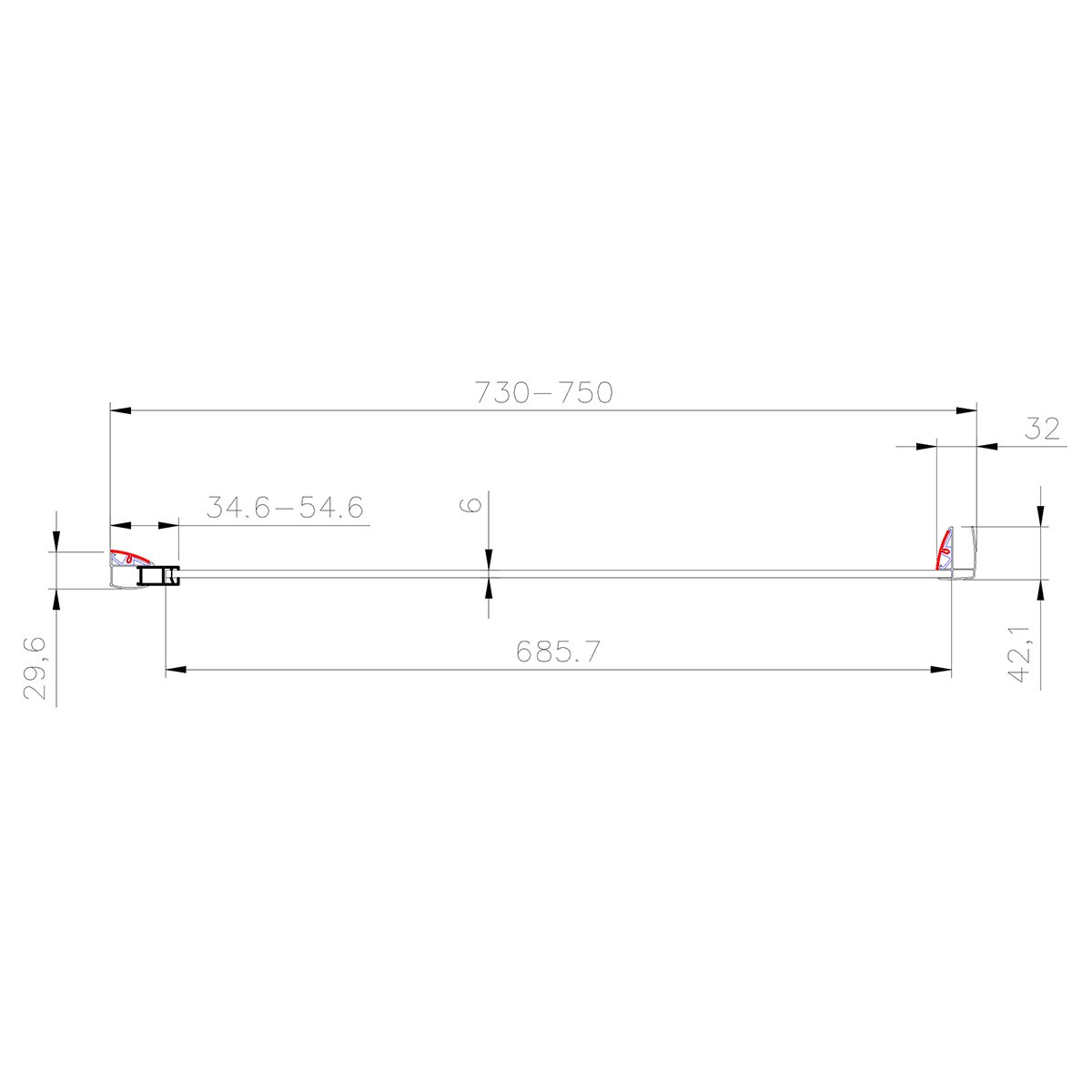 Crystal 6mm Matt Black Shower Door Side Panel 760mm