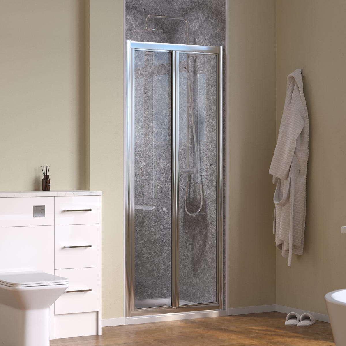 Crystal 6mm Chrome Bifold Shower Door 700mm