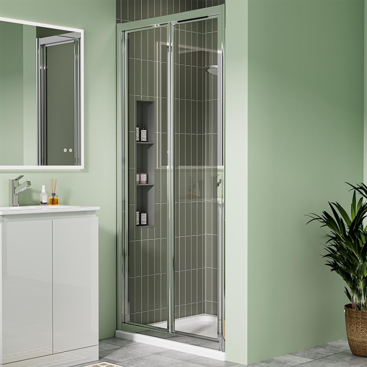 Crystal 6mm Chrome Bifold Shower Door 800mm