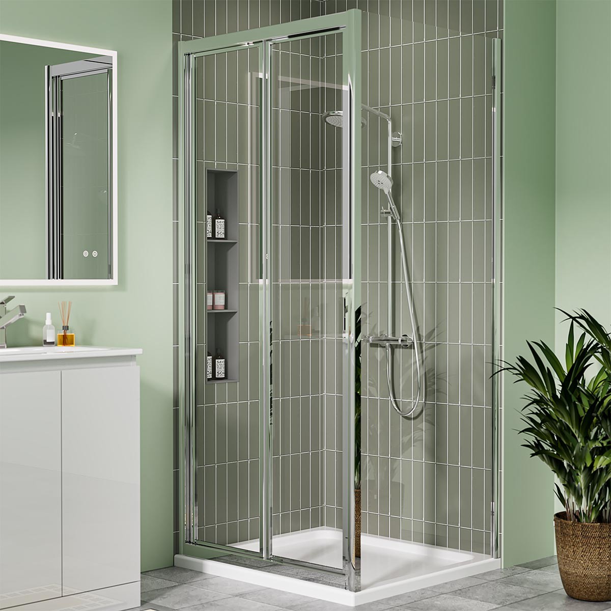 Crystal 6mm Chrome Bifold Shower Door 1000mm