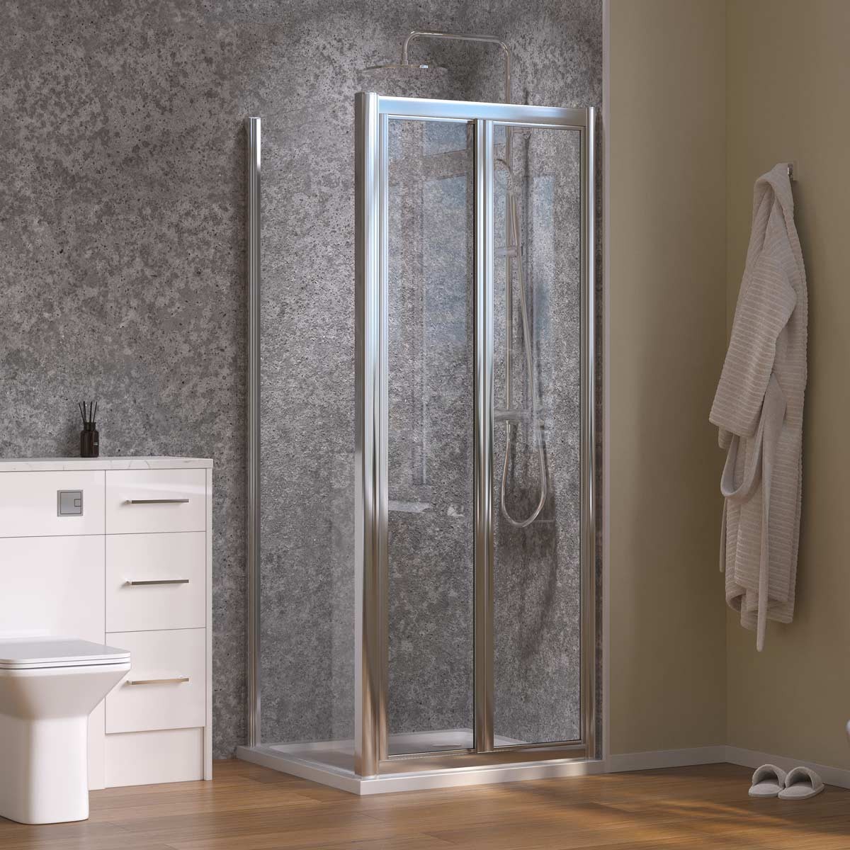 Crystal 6mm Chrome Bifold Shower Door 1000mm