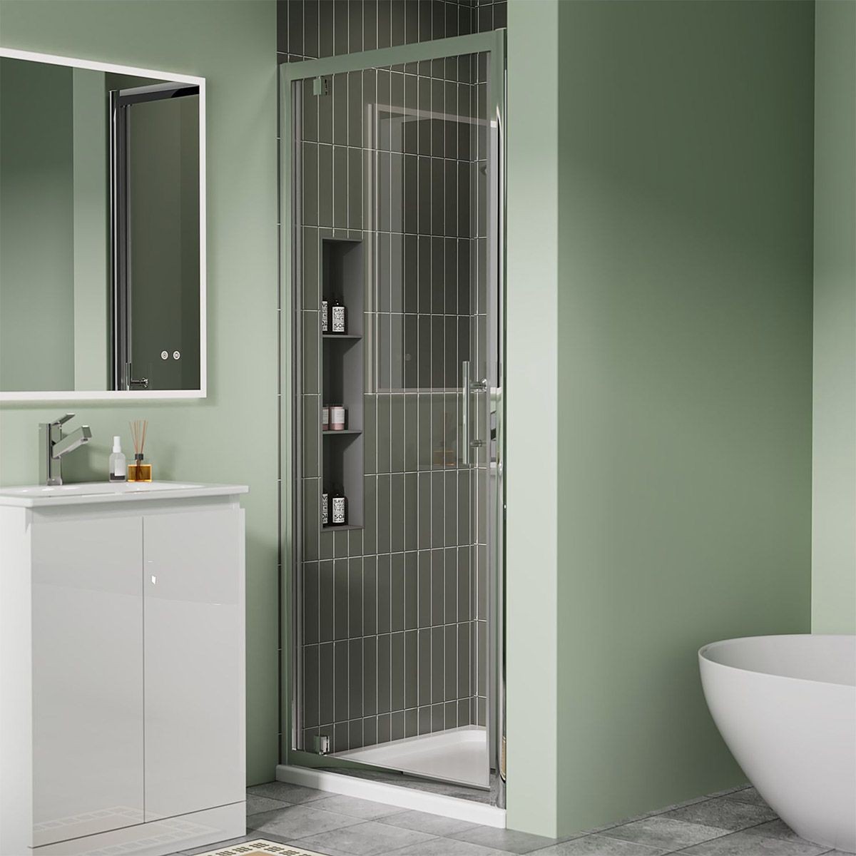 Crystal 6mm Chrome Pivot Shower Door 700mm