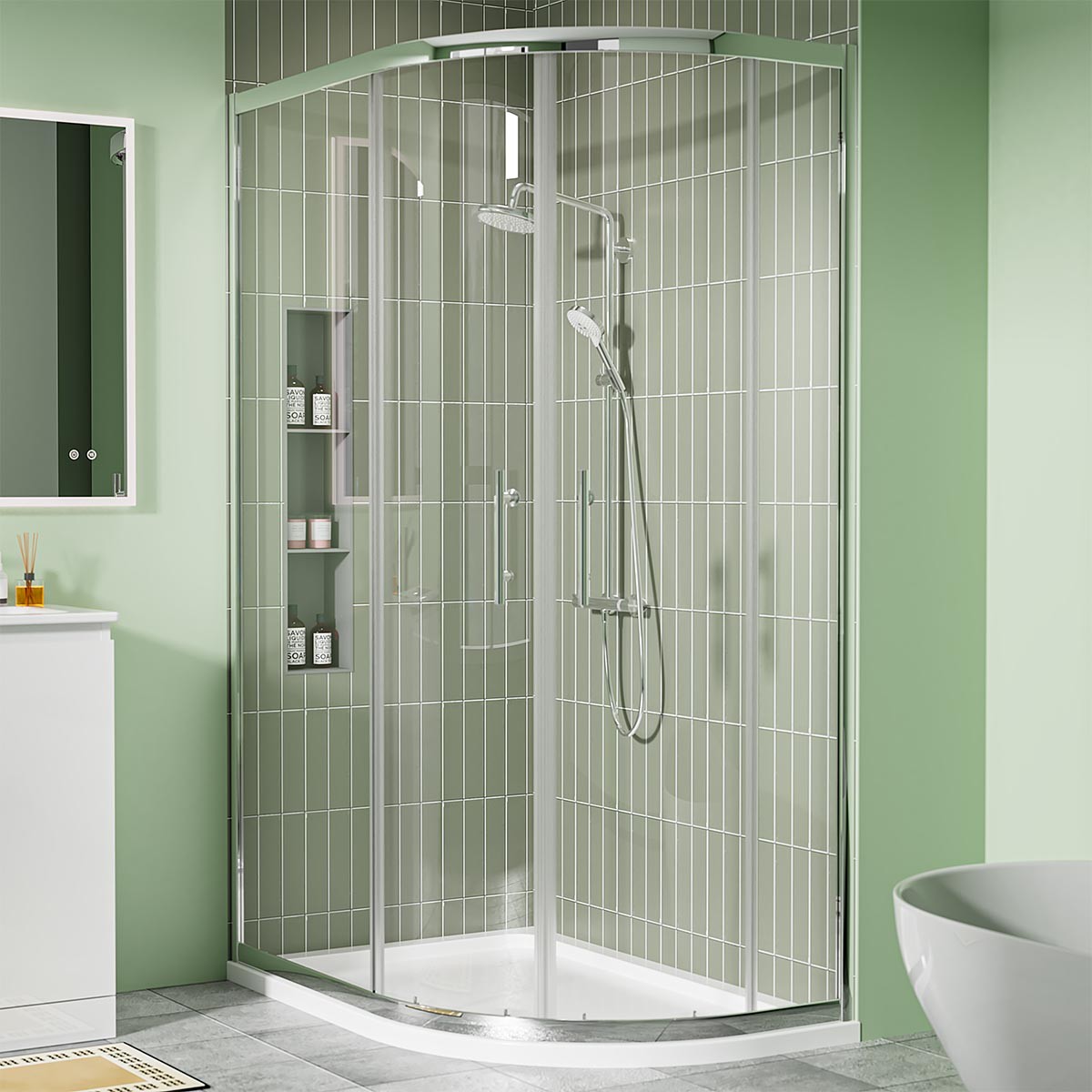 Crystal 6mm Chrome Offset Quadrant  Shower Enclosure 1100x760mm