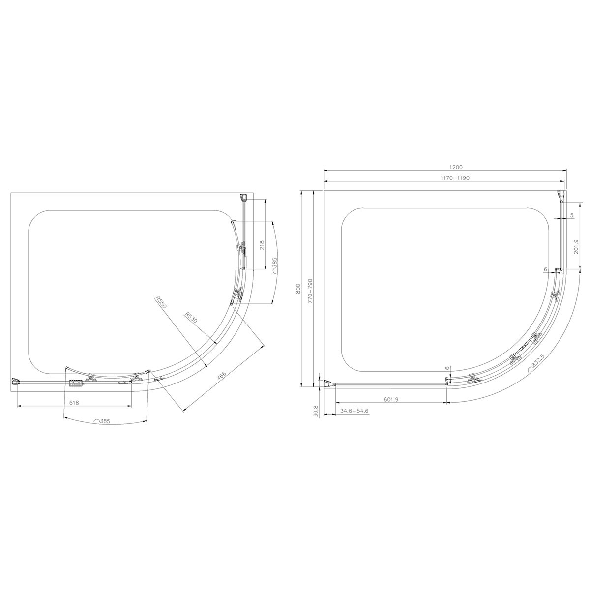 Crystal 6mm Chrome Offset Quadrant  Shower Enclosure 1200x800mm