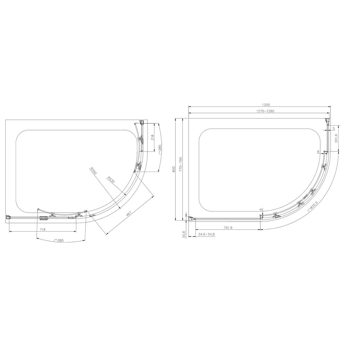 Crystal 6mm Chrome Offset Quadrant  Shower Enclosure 1300x800mm