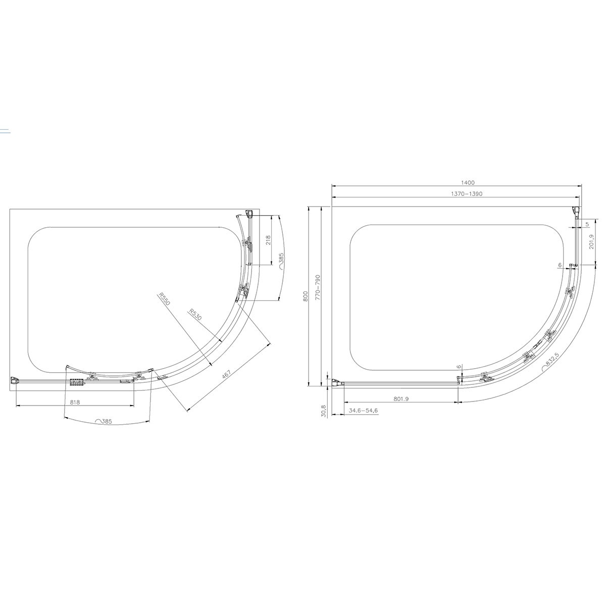Crystal 6mm Chrome Offset Quadrant Shower Enclosure 1400x800mm
