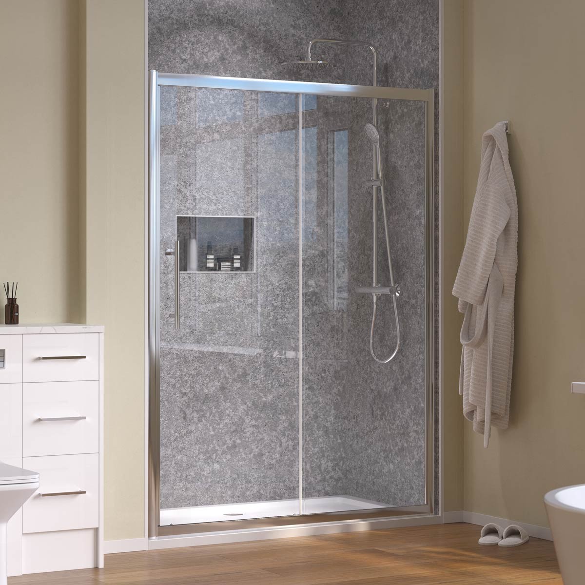 Crystal 6mm Chrome Sliding Shower Door 1500mm