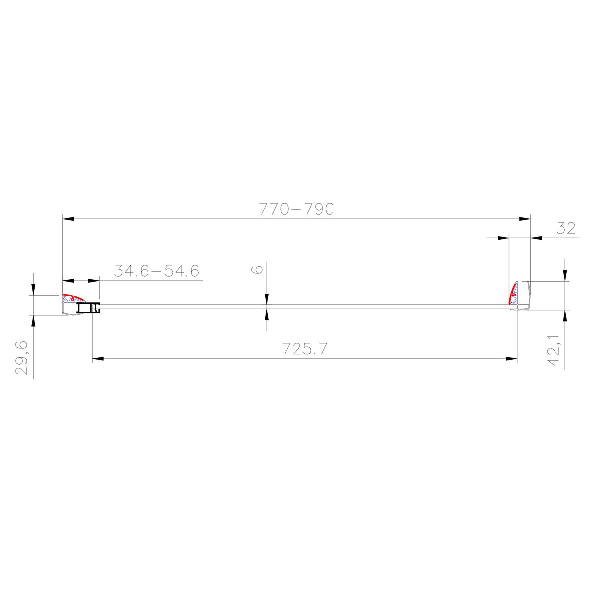 Crystal 6mm Chrome Shower Door Side Panel 800mm