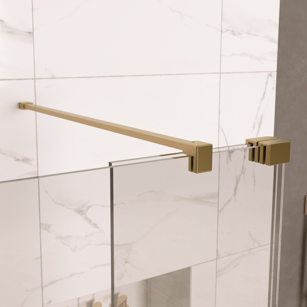 Sapphire 8mm Clear Glass Wet Room Foldaway Deflector Panel Brushed Brass 300mm LH