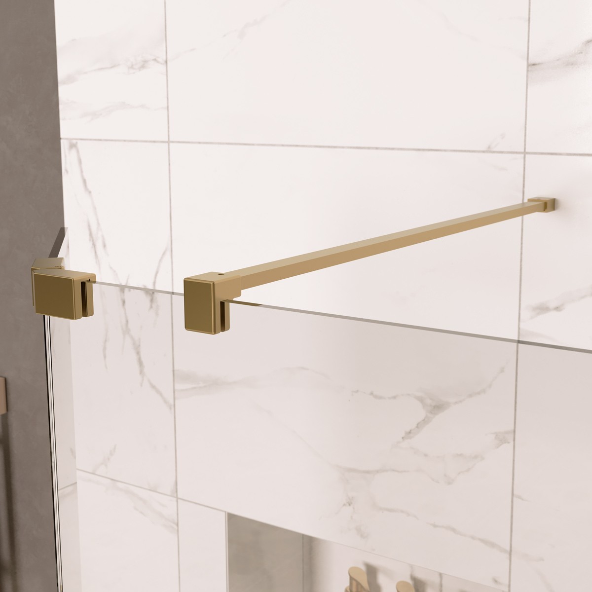 Sapphire Clear Glass Wet Room Foldaway Deflector Panel Brushed Brass 300mm RH