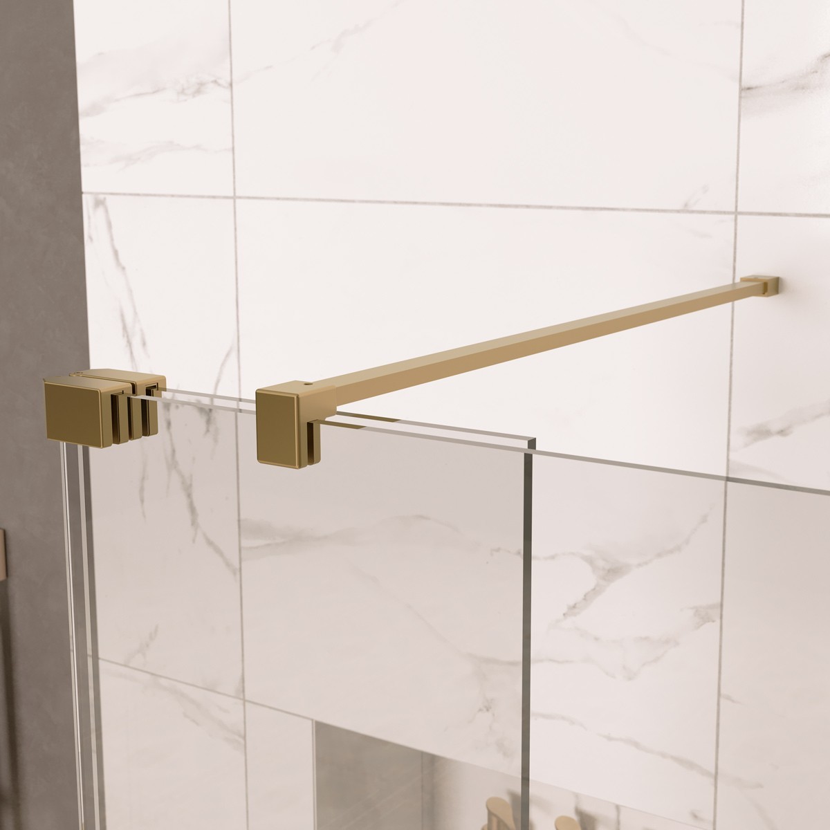 Sapphire Clear Glass Wet Room Foldaway Deflector Panel Brushed Brass 300mm RH