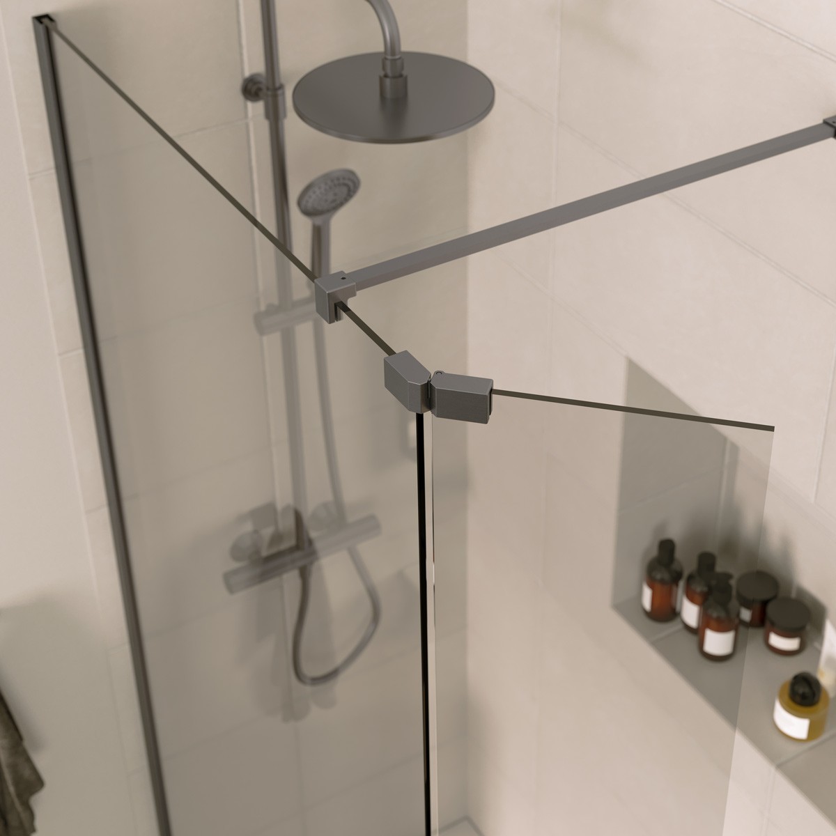 Sapphire 8mm Clear Glass Wet Room Foldaway Deflector Panel Gunmetal 300mm LH