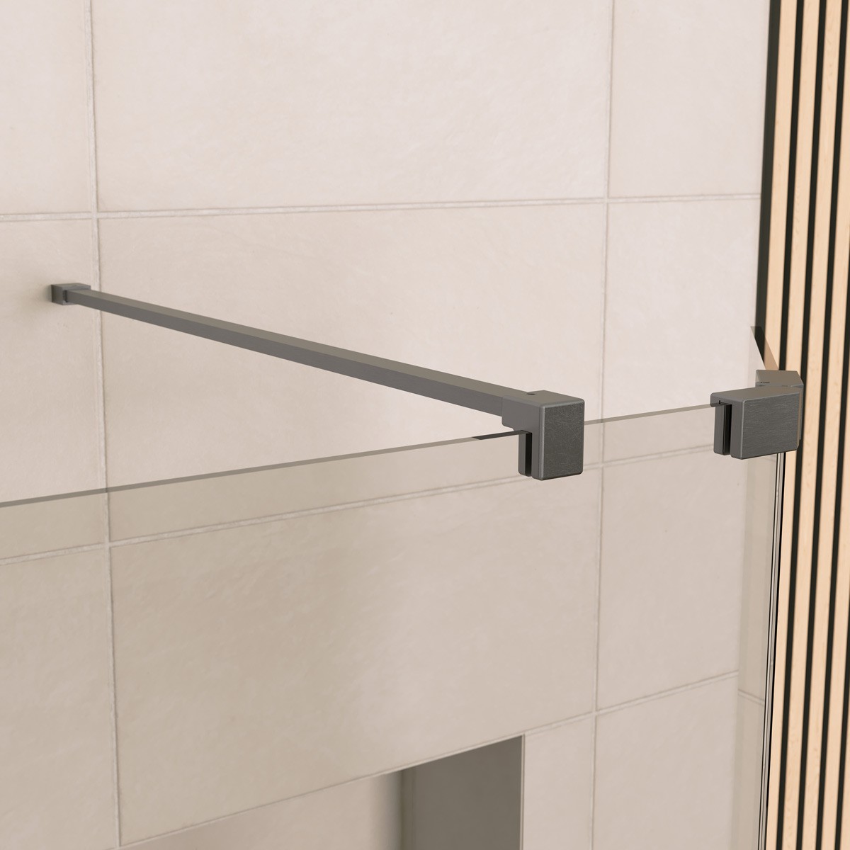 Sapphire 8mm Clear Glass Wet Room Foldaway Deflector Panel Gunmetal 300mm LH