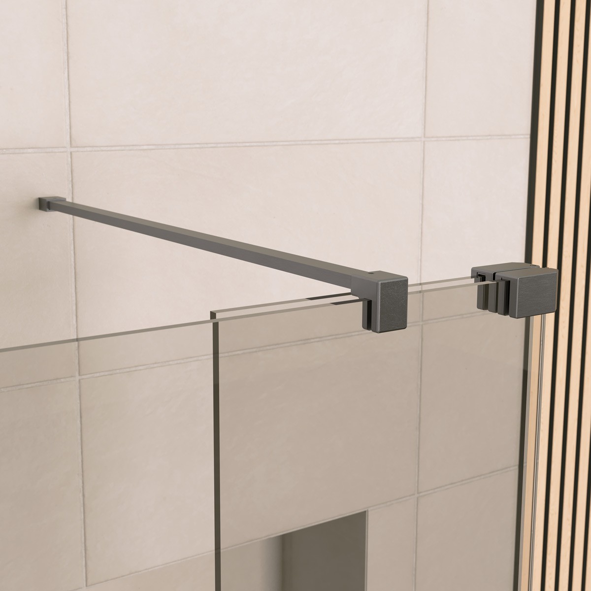 Sapphire 8mm Clear Glass Wet Room Foldaway Deflector Panel Gunmetal 300mm LH