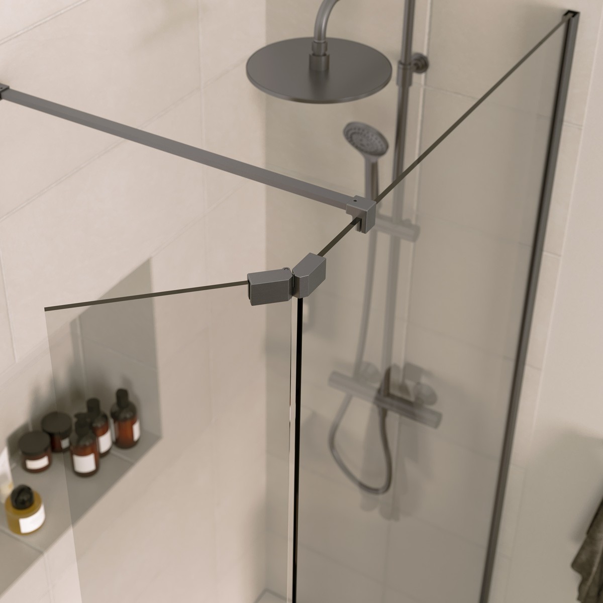 Sapphire 8mm Clear Glass Wet Room Foldaway Deflector Panel Gunmetal 300mm RH