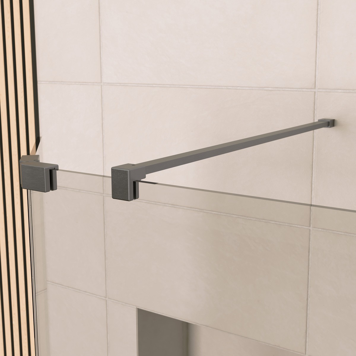 Sapphire 8mm Clear Glass Wet Room Foldaway Deflector Panel Gunmetal 300mm RH