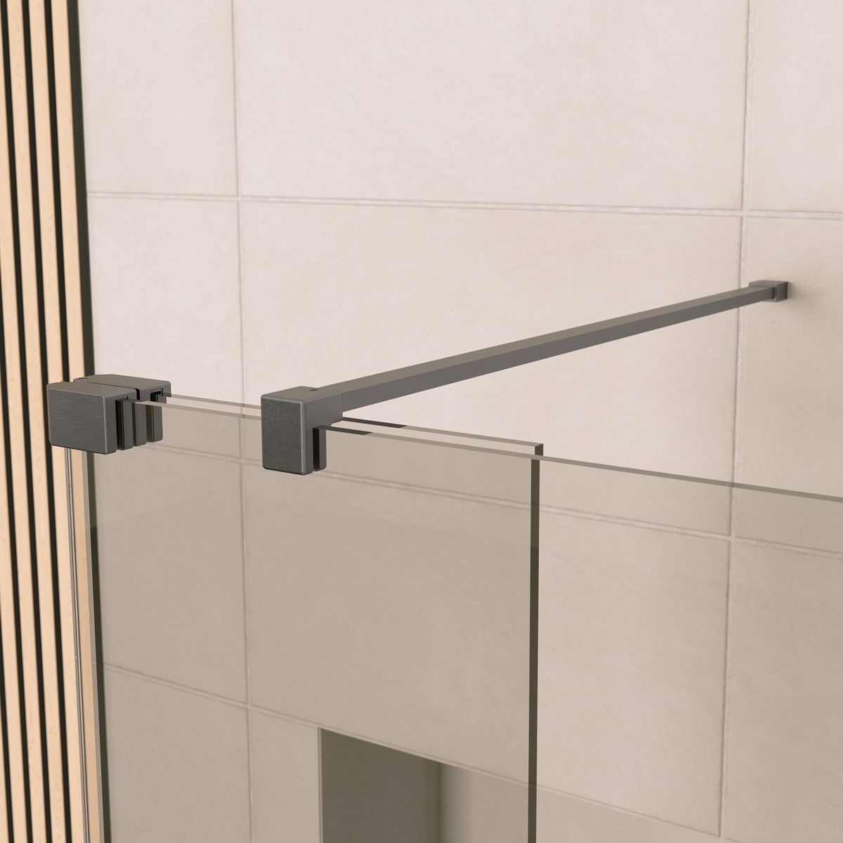 Sapphire 8mm Clear Glass Wet Room Foldaway Deflector Panel Gunmetal 300mm RH