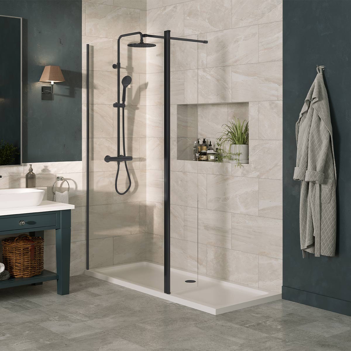 Sapphire 8mm Clear Glass Wet Room Hinged Deflector Panel Gunmetal 300mm