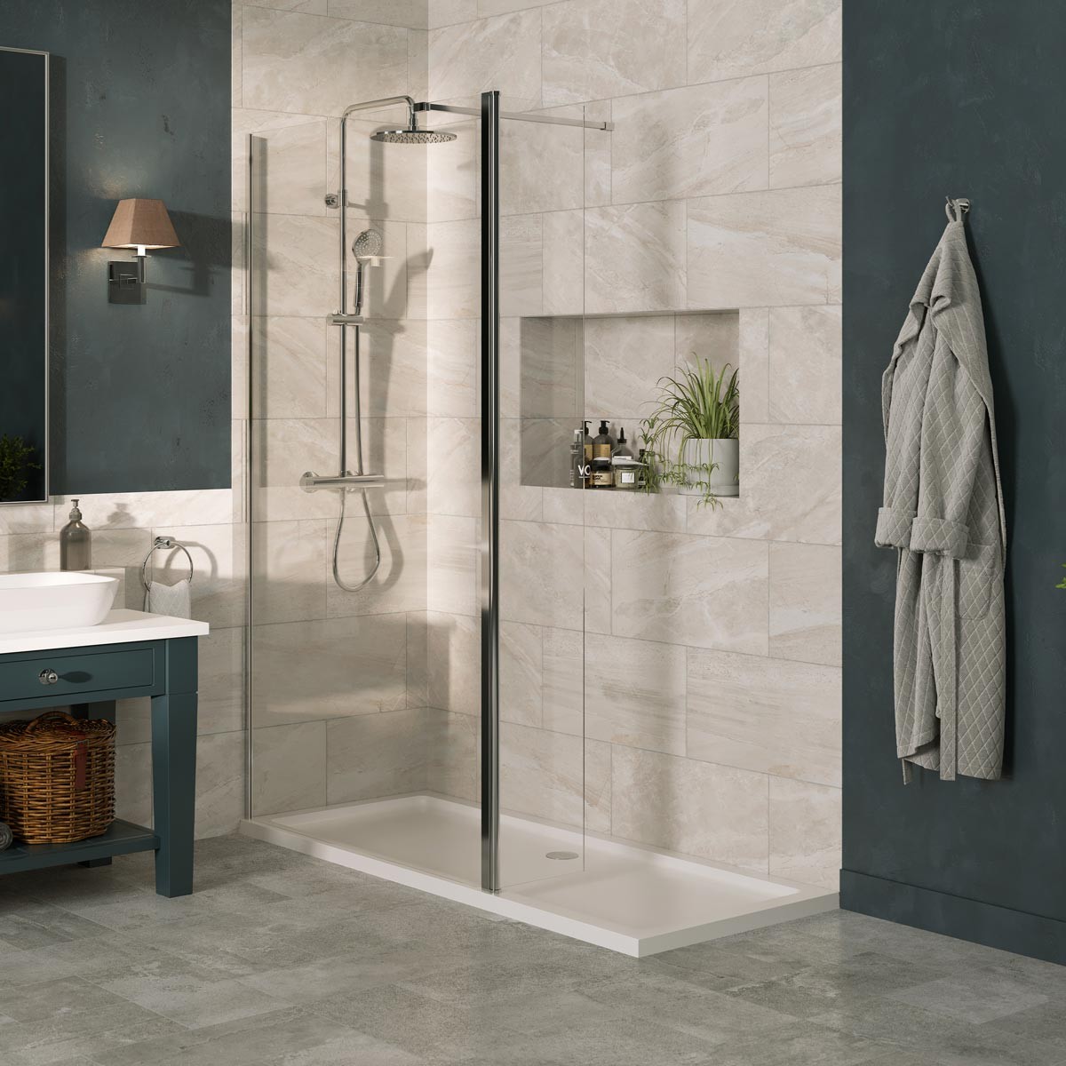 Sapphire 8mm Clear Glass Wet Room Hinged Deflector Panel Chrome 300mm