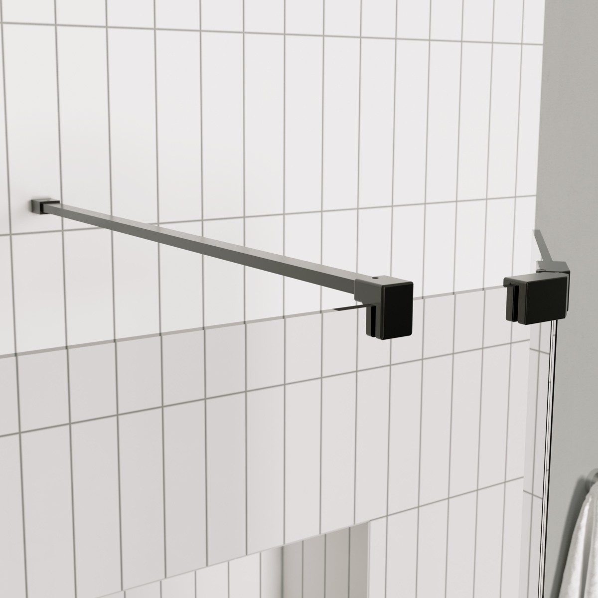 Sapphire 8mm Clear Glass Wet Room Foldaway Deflector Panel Matt Black 300mm LH