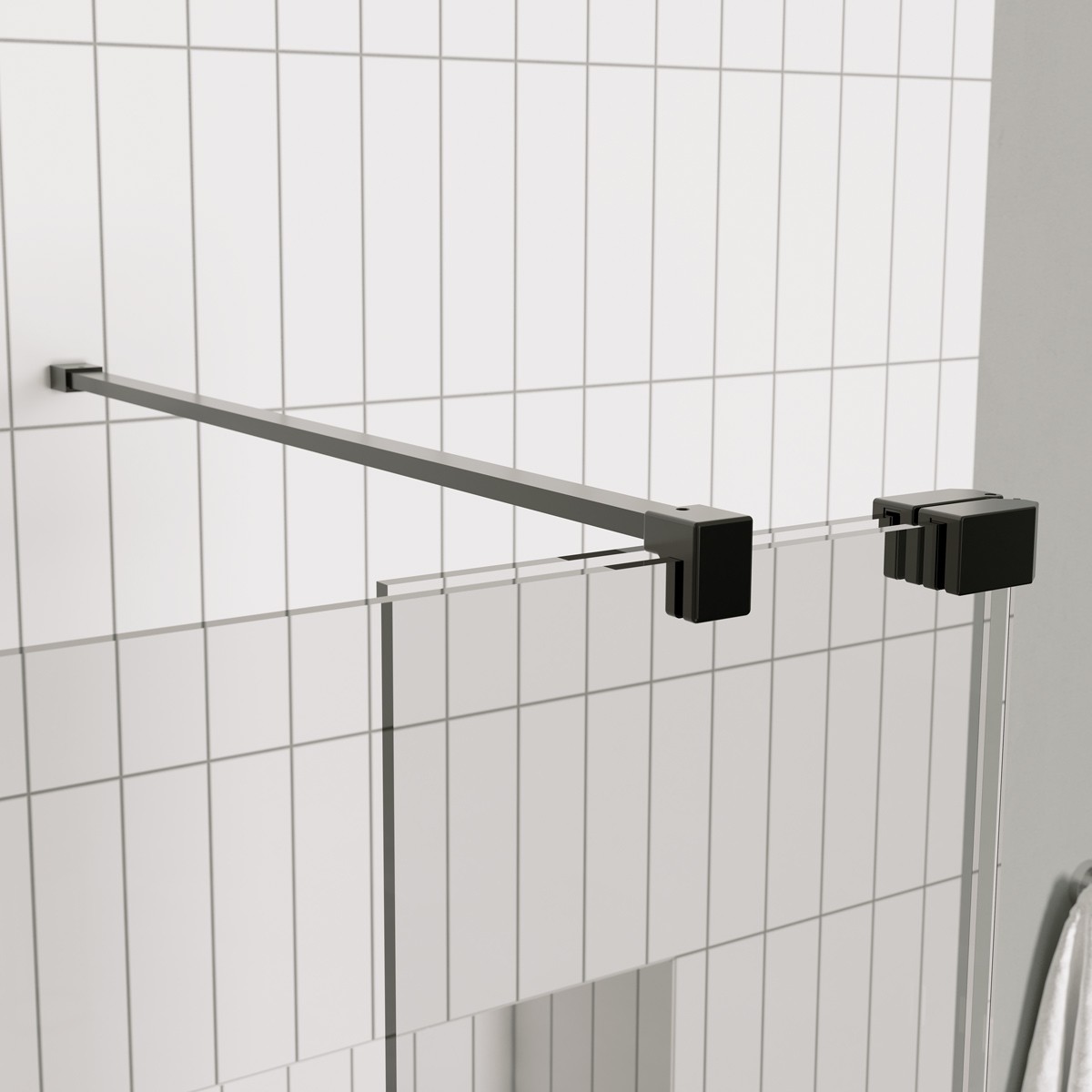 Sapphire 8mm Clear Glass Wet Room Foldaway Deflector Panel Matt Black 300mm LH