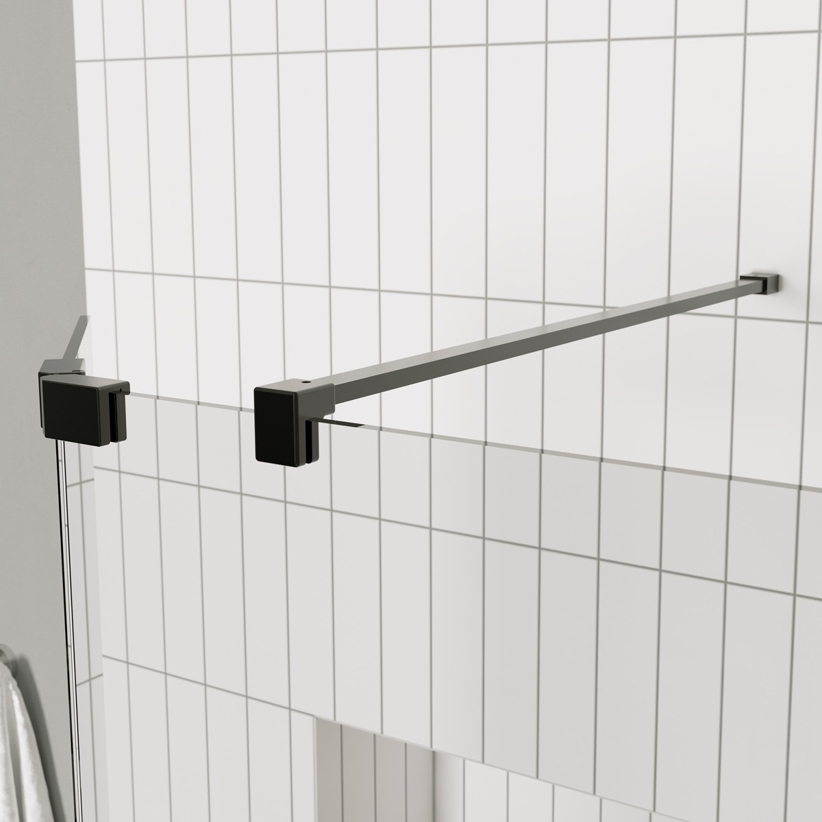 Sapphire 8mm Clear Glass Wet Room Foldaway Deflector Panel Matt Black 300mm RH