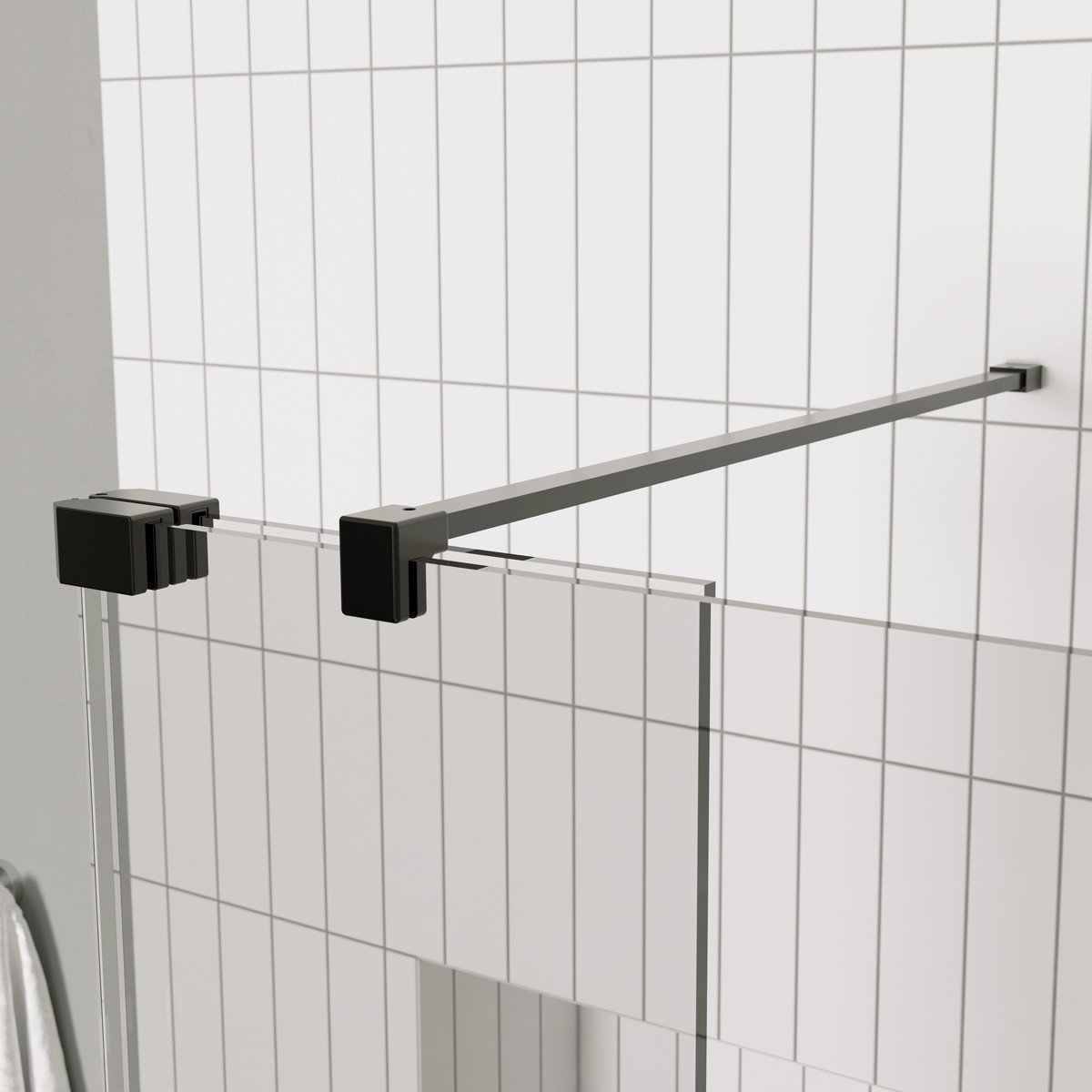 Sapphire 8mm Clear Glass Wet Room Foldaway Deflector Panel Matt Black 300mm RH