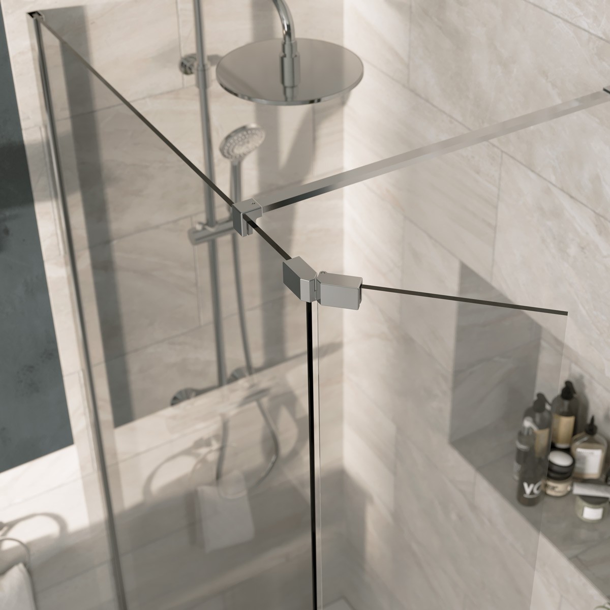 Sapphire 8mm Clear Glass Wet Room Foldaway Deflector Panel Chrome 300mm LH