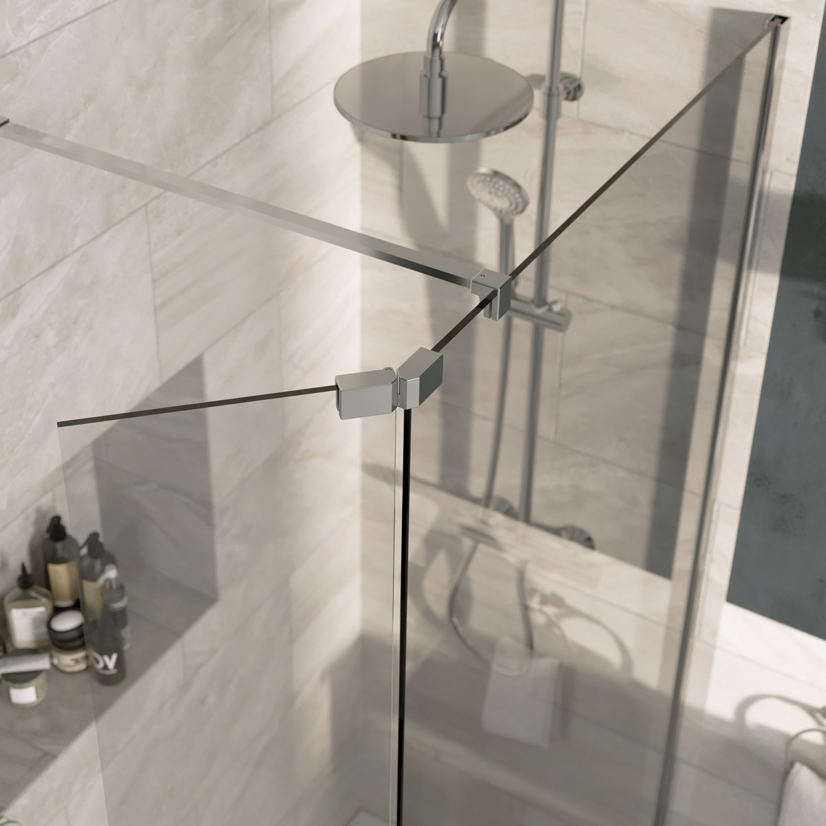 Sapphire 8mm Clear Glass Wet Room Foldaway Deflector Panel Chrome 300mm RH