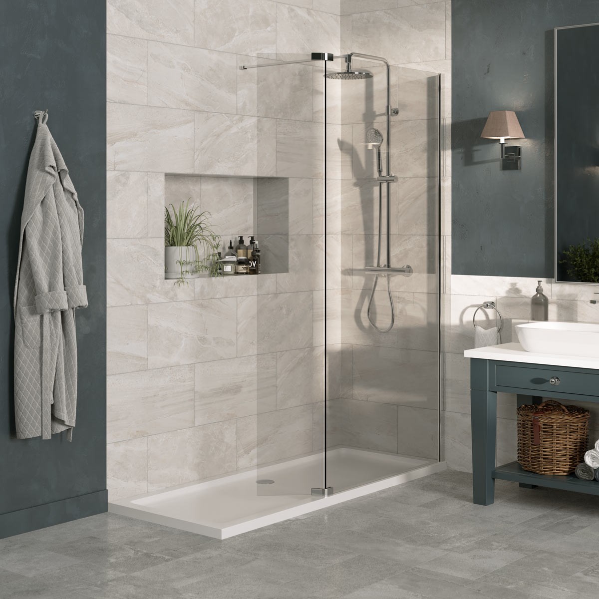 Sapphire 8mm Clear Glass Wet Room Foldaway Deflector Panel Chrome 300mm RH