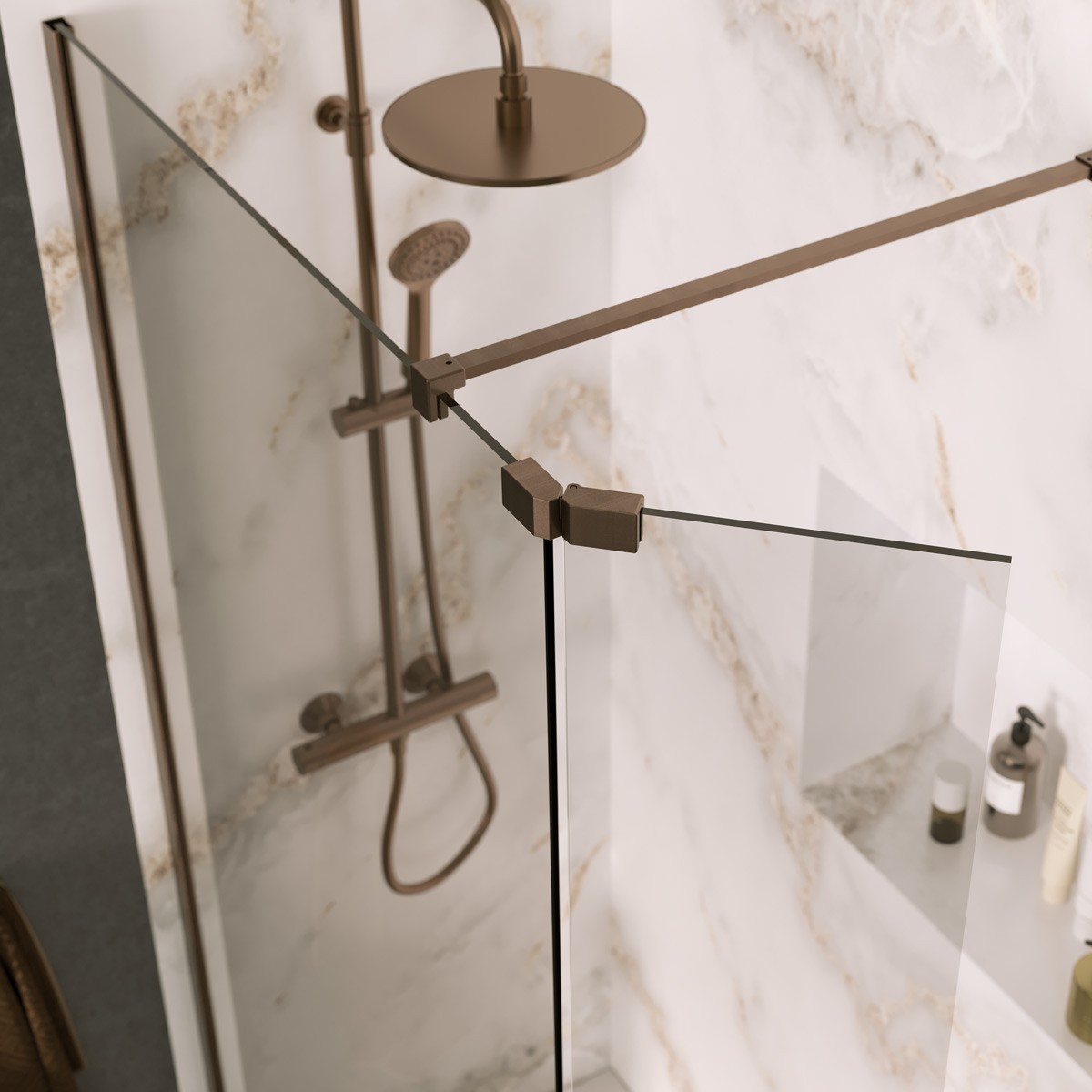 Sapphire 8mm Clear Glass Wet Room Foldaway Deflector Panel Brushed Bronze 300mm LH