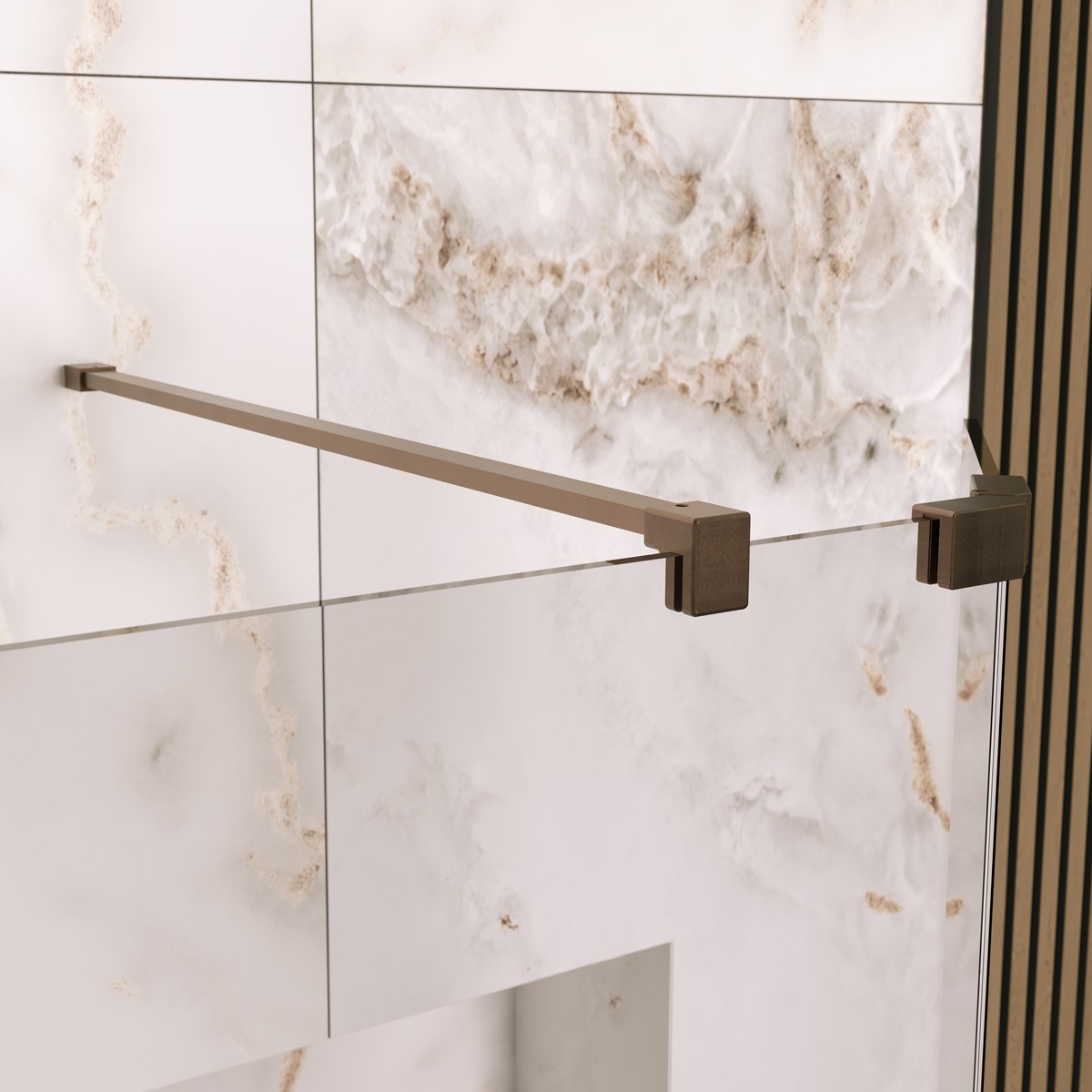 Sapphire 8mm Clear Glass Wet Room Foldaway Deflector Panel Brushed Bronze 300mm LH