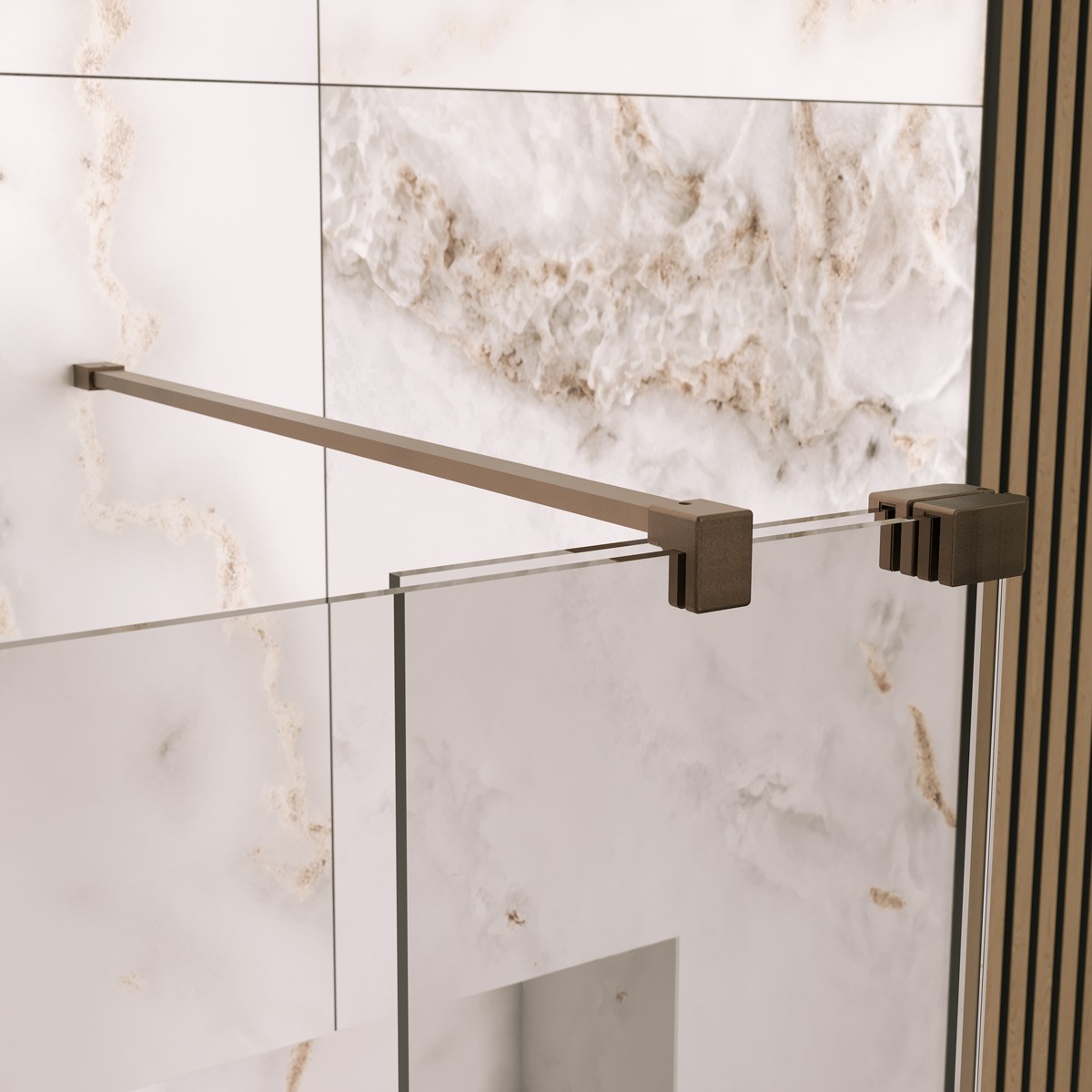 Sapphire 8mm Clear Glass Wet Room Foldaway Deflector Panel Brushed Bronze 300mm LH
