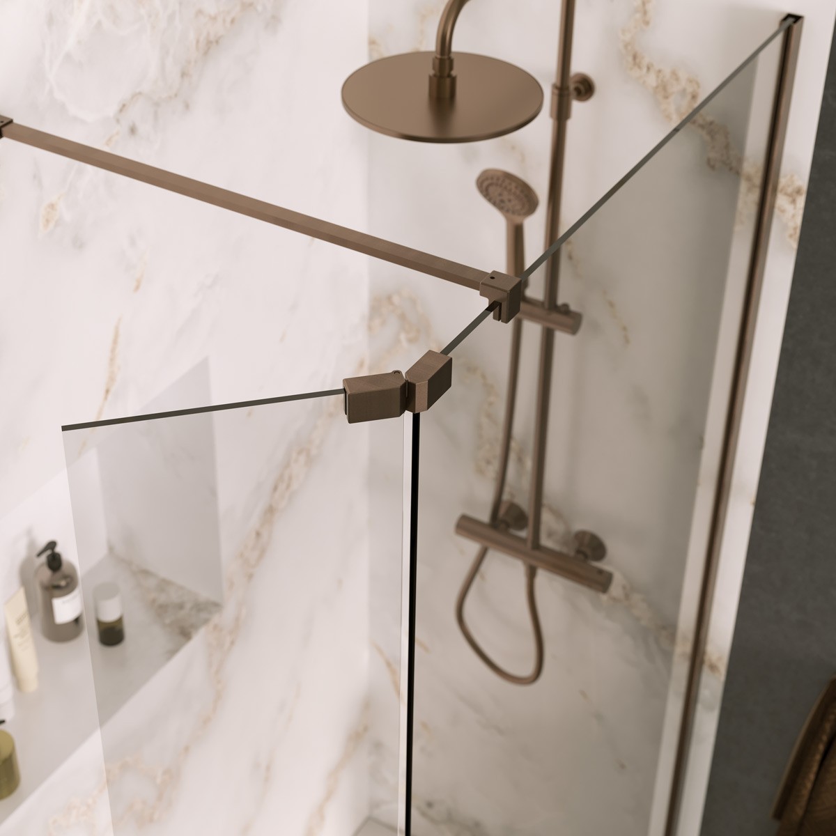 Sapphire 8mm Clear Glass Wet Room Foldaway Deflector Panel Brushed Bronze 300mm RH
